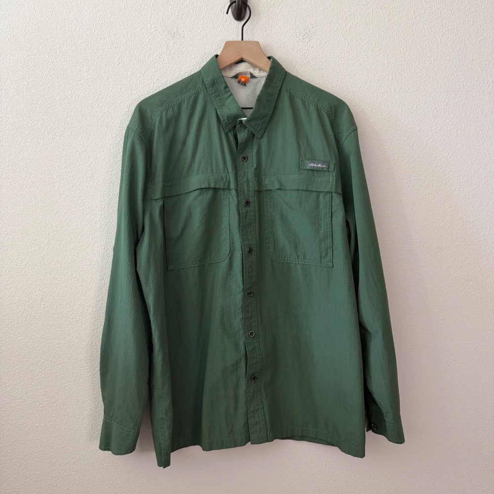 EDDIE BAUER Mens Vented Roll-Tab Fishing Shirt Size XL Gorpcore Hiking Green